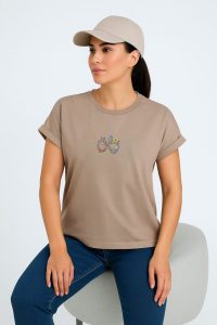 تن خور تیشرت زنانه پارچه پنبه آستین پاکتی