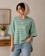 تیشرت باکسی چاک‌دار آدمک 8871 - تصویر 2