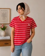 تیشرت باکسی یقه هفت راه راه 8884 - تصویر 2