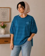 تیشرت باکسی قواره‌دار راه راه 8870 - تصویر 2