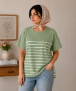 تیشرت راه راه چاک‌دار 8874 - تصویر 2
