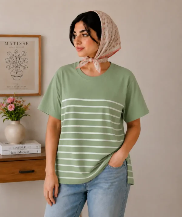 تیشرت راه راه چاک‌دار 8874 - تصویر 2