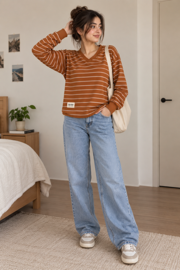 دورس زنانه راه‌راه یقه هفت Bershka 8923 - تصویر 2