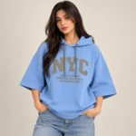 هودی زنانه دو نخ باکسی طرح NYC 8918 - تصویر 2