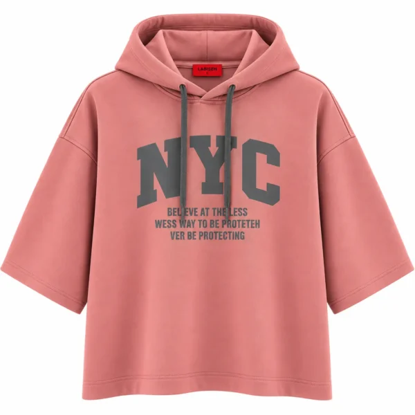 هودی زنانه دو نخ باکسی طرح NYC 8918 - تصویر 6