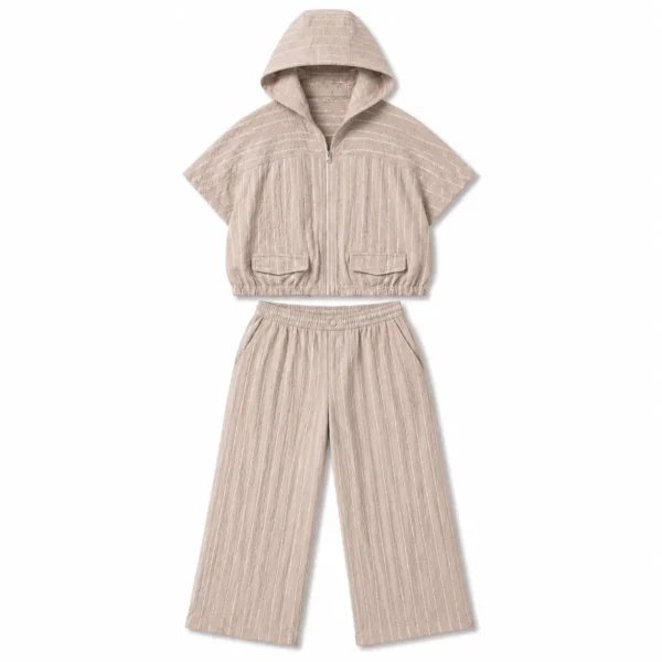 hooded-laminated-vest-set-547-92 ست وست کلاهدار و شلوار زنانه لمینت 547.9
